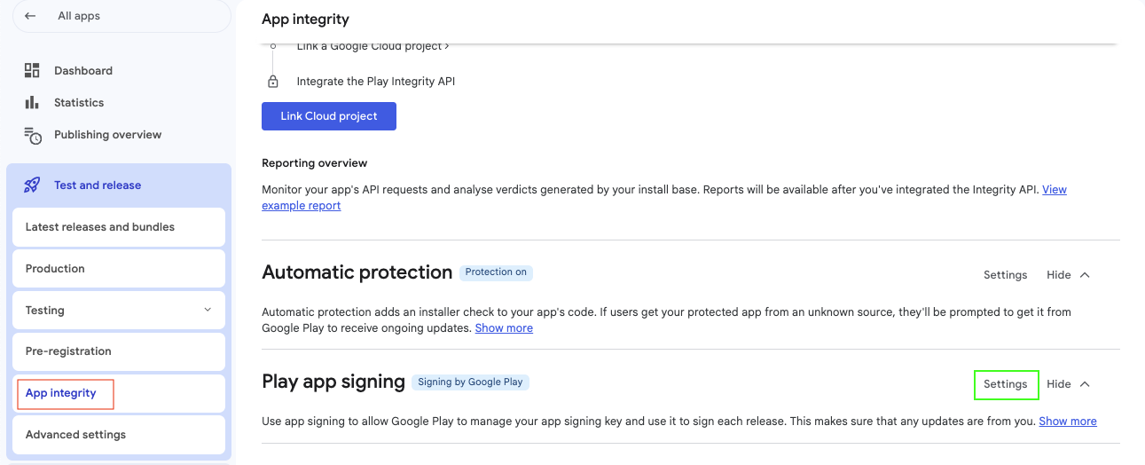 Add SHA keys from Google Play Console to Firebase