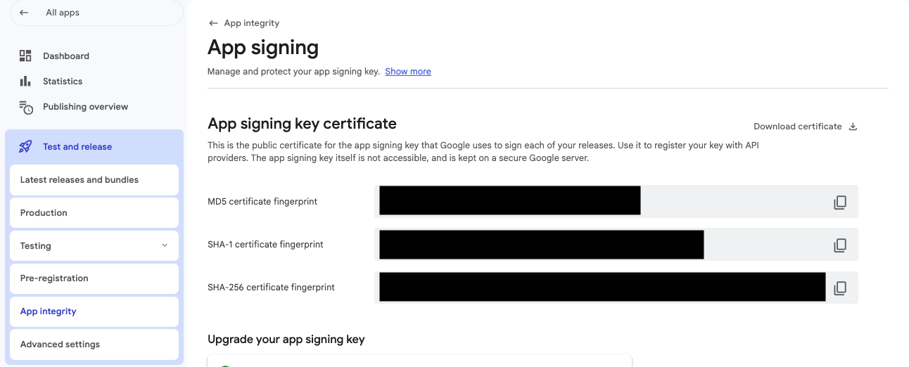 Firebase Project Settings - Add SHA Keys